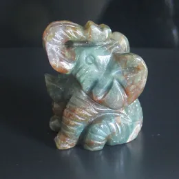 Decorative Objects Figurines Carved Mixed gemstone Crystal sitting Elephant Figurine Animal Carving home decor 2'' 230926