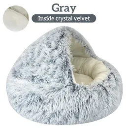 kennels pens Winter Long Plush Pet Cat Bed Round Cat Cushion Cat House 2 In 1 Warm Cat Basket Cat Sleep Bag Cat Nest Kennel For Small Dog Cat 230926
