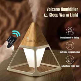 Humidifiers USB Wood Grain Volcano Pyramid Air Humidifier Remote Control Aromatherapy Essential Oil Diffuser with Warm Lamp Aroma Difusor YQ230927