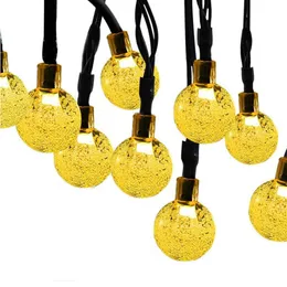 Strings Solar Energy String Lights Clear Bulbs Christmas Day Lanterns LED Bubble Bead Ball 60 Outdoor Decoration Flashing LightsLE278P