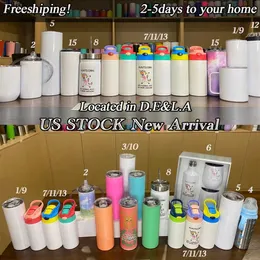 Local warehouse Sublimation Tumbler 15 20 30oz STRAIGHT Skinny Glow in Dark Cups Sippy Cup Handle Mug Press Bullet Tumblers Double329d
