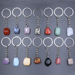 Natural Stone Crystal Quartz Keychain Women Men Handbag Hangle Car Key Holder Raw Mineral Stone Keyring Jewelry
