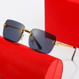 Neueste Modedesigner-Sonnenbrille, Visierbrille, klassische rechteckige Metallrandlose Hufeisenschnalle, optischer Rahmen, goldene Luxus-Herrensonnenbrille