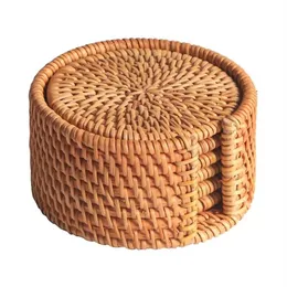 6 pezzi sottobicchieri per bevande set per accessori per il tè Kungfu stoviglie rotonde tovaglietta per piatti stuoia per tazza in tessuto rattan diametro 8 cm2192