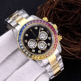 Multifunctionele Daytonass Luxe Designer Heren Polshorloge Horloge Chronograaf Moissanite Horloges Gouden Kast Diamanten Bezel Beweging Mechanische RIES