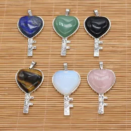 Colares pendentes Opal rosa quartzo lapis lazuli Natural Stone Metal Alloy Heart Key Makingdiynecklace Jóias Acessórios para Jóias Presente Deco25x50mm