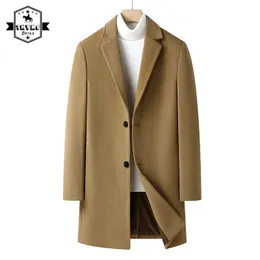 Men 'Blends Medium Length Wool Blend Overcoat Men Solid Color Roose Castary Withproof Coat Luxury V-Neck Side Pockets Coat Male 230927