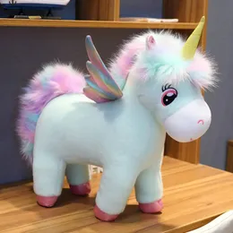 Bambole di peluche Fantastic Glow Arcobaleno Ali Unicorno Peluche Gigante Unicorno Giocattolo Peluche Bambola Capelli soffici Mosca Cavallo Giocattoli per Bambini Kid 230927