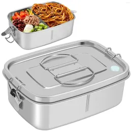 Geschirr-Sets, Edelstahl-Bento-Box mit Griff, auslaufsicherer Behälter, 2 Fächer, 1,1 l Mittagessen