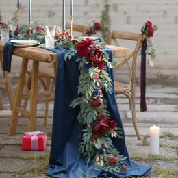 Faux blommig grönare 6ft18m konstgjord bröllop eukalyptus garland löpare mantel med rosblommor bord mittpiece boho ons brud dusch båg dekor 230926