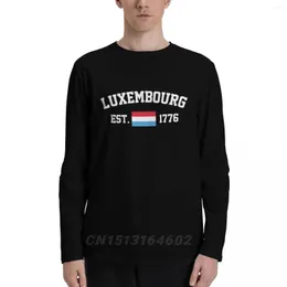 Men's T Shirts Cotton Luxembourg Flag With EST. Year Long Sleeve Autumn Men Women Unisex Clothing LS T-Shirt Tops Tees