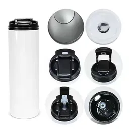 US Local warehouse 20oz regular sublimation tumbler straight skinny tumblers with black 2 in 1 lid carrying sippy lid stainless st243h