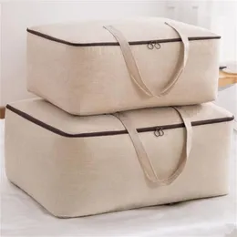 Mcao Large Blanket Clothing Storage Bags No Odor Moisture Proof Cotton Linen Fabric Collapsible Under Bed Organizer HT0902 220531257w