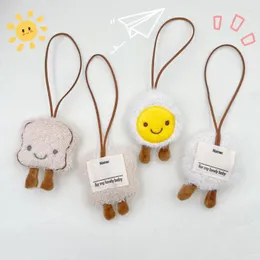 Keychains Cute Name Tag Keychain Plush Bread Egg Pendant On Backpack Kawaii Bag Keyrings With Useful