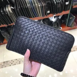 Top quality whole luxury design genuine leather double zipper around men long wallet woman purse card holder business bags big157b