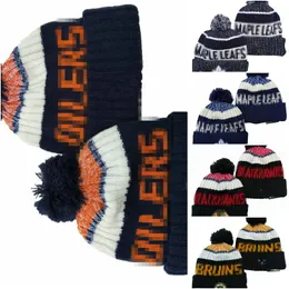 Oilers Beanie Beanies Kuzey Amerika Hokey Top Takımı Yan Yama Kış Yün Spor Örgü Şapkas Kapakları A0