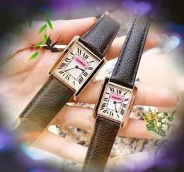 Luxury Square Roman Dial Watches Men and Women Importerad kvartsrörelse Rose Gold Silver Case äkta läderbälte Två stift Söt populära modeguldarmband Watch