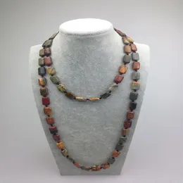 ST0004 Square picasso jasper Bead 42 inch Knotted Long semi precious stone necklaces New Design Necklace 176G