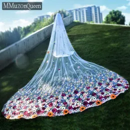 Bridal Veils MZA72 Colorful Flower Veil Cathedral 4M Super Wide Extra Long Wedding With Comb Accessories For Woman 2023