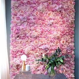 フェイクフローラルグリーン40x60cmシルクローズフラワーシャンパンウェディングデコレーションのための人工花の花の壁パネルロマンチックな結婚式の背景装飾230926