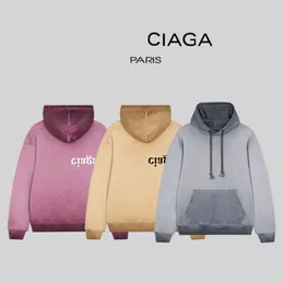 B Ciaga Paris Mens Hoodies trycker färgämne Huvtröja Kvinnor Kläder med hatt Pullover Sporttröja betning av vatten gör gamla kläder brun gulgrå rosa rink herrkläder