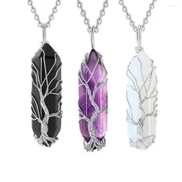 Pendant Necklaces Tree Of Life Wire Wrapped Hexagonal Quartz Crystal Points Natural Stone Reiki Healing Necklace Jewelry For Women And Men