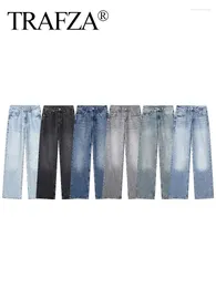 Women's Jeans TRAFZA Women Fashion Pants Denim 6 Colors Loose Long Female Gradient Versatile High Street Wide Leg Trousers
