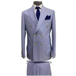 دعاوى الرجال لافندر لافندر رجال مزدوج زفاف صدر الرسميات الرسمية الأزياء Homme Groom Prom Slim Fit Blazer for Man 2 قطع