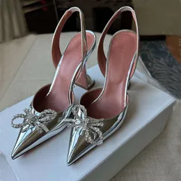 Amina Muaddi Begum shoes Crystal-Embellished Silver mirror face Pumps Slingbacks spool Heels sandals for women Luxurys Designers Dress shoe Evening heeled