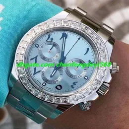 Luxury Watch Diamond Bezel 40mm Ice Blue Arabiska sällsynta urtavla rostfritt stålarmband Automatisk modematklocka armbandsur217z