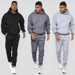 Men's Tracksuits Autumn Hoodie Set High Quality Riffle Color Matching Pants 2/PC Fashion Casual Solid Jogging Sportswear