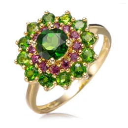 Cluster Rings Chrome Diopside And Rhodolite 18k Yellow Gold Over Sterling Silver Ring