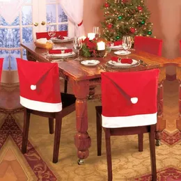 Christmas Chair Cover Red Non-Woven Fabrics Santa Claus Hat Chair Back Covers For Xmas Ornament Home Dinner Christmas Banquet Party Festival Decor