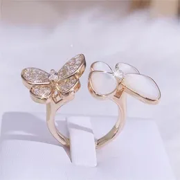 fashion love sweet butterfly designer band rings for women mother of pearl shining bling diamond crystal cute charm elegant ring jewelry gift