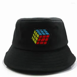 Berets Cube Embroidery Cotton Bucket Hat Fisherman Autdoor Travel Sun Cap Hats for Kid Men Women 194