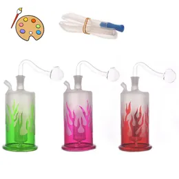 Wholesale Mini RED/GREEN/PINK Flame hookah Newest MINI 10mm female glass water dab rig bong with oil burner bowl and silicone hose for smoking