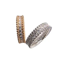 Van-Clef Arpes Ring Designer Kvinnor Originalkvalitetskalejdoskop Beaded Edge Full Diamond Ring Female V Gold Tjocklek 18K Högklassig Shining Sky Star