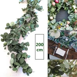 2 m Hochzeitsdekoration, künstliche grüne Eukalyptusranken, Rattan, künstliche Kunstpflanzen, Efeu-Kranz, Wanddekoration, vertikaler Garten 1029279F