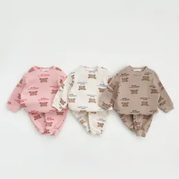 Clothing Sets Spring Autumn Kids Baby Girl 2PCS Clothes Set Waffle Cartoon Bear Tops Pants Suit Infant Girls Romper Toddler Girls Outfit 230926