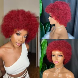 Malaysian Peruvian Indian Brazilian 99J Wine Red Color 100% Raw Remy Virgin Remy Human Hair Afro Kinky Curly Pixie Cut Regular Short Wig