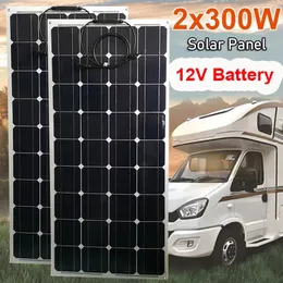 충전기 600W 300W 태양 광 패널 키트 12V 배터리 애완 동물 유연성 18V 세포 에너지 충전기 캠핑 자동차 RV 보트 홈 야외 230927