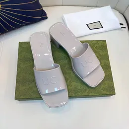 luxury man rubber slide sandal Embossed Mid-heel Sandals Platform designer woman Slipper Chunky 2.4"heel height Shoes with dust bag