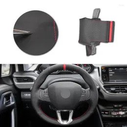 Coprivolante Accessori auto Copertura in pelle traforata per 208 2008 2014 2023 Striscia rossa