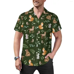 Men's Casual Shirts Forest Animals Print Blouses Men Green Woodland Summer Short Sleeves Graphic Funny Oversize Vacation Shirt Gift