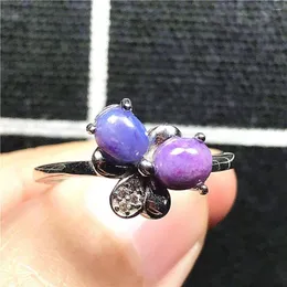 Cluster Rings 6mm Top Natural Purple Sugilite Ring Silver Sterling Jewelry For Woman Lady Man Beads Crystal Flower Stone Adjustable