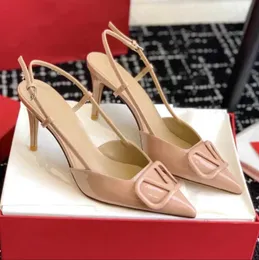 Sandali da donna Designer Tacchi alti Scarpe estive Décolleté in vera pelle di marca 6cm 8cm 10cm Tacco sottile Punta a punta Nude Nero Opaco Donna