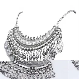 Bohemian Çingene Para Kolye Kabile Takipları Tassel Kolye Etnik Oyma Paralar Kadınlar İçin Güzel Chokers Kolyeleri306i