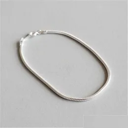 Pozostałe 100% 925 Sterling Sier Bracelets Bransoletka 2 mm łańcucha węża dla kobiet pseira feminina 16 cm Naszyjniki biżuterii Wisiorki DHQ6F