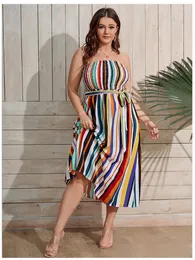 Plus Size Dresses Large Women's Bandeau Striped Casual Beach Dress Feminino Party Summer