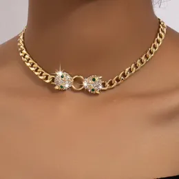 Girocollo hip-hop placcato oro strass testa di leopardo collana set di gioielli per donna moda ciondolo animale catena di metallo braccialetto da uomo